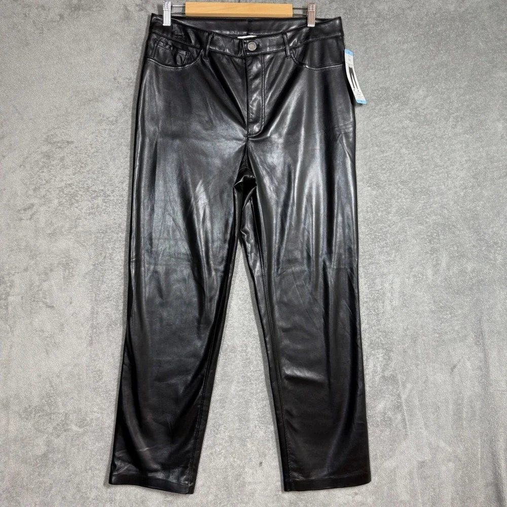 Joie Womens 10 Black Vegan Leather Pants High Rise Straight Leg Lined NWT